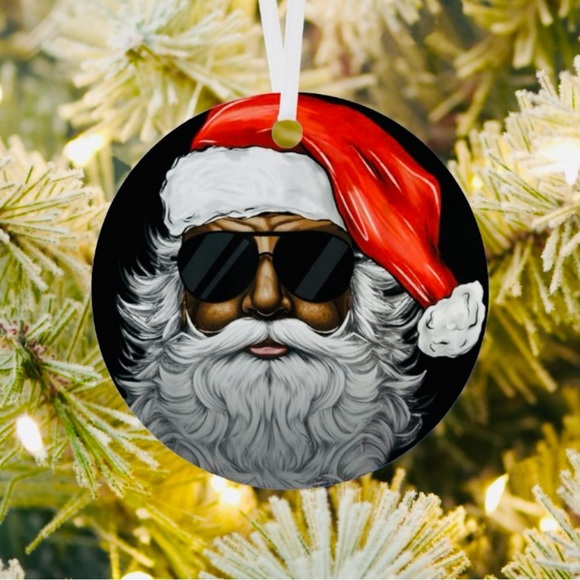 African American Cool Black Santa Claus Ceramic Christmas Ornaments - Picture 1 of 10